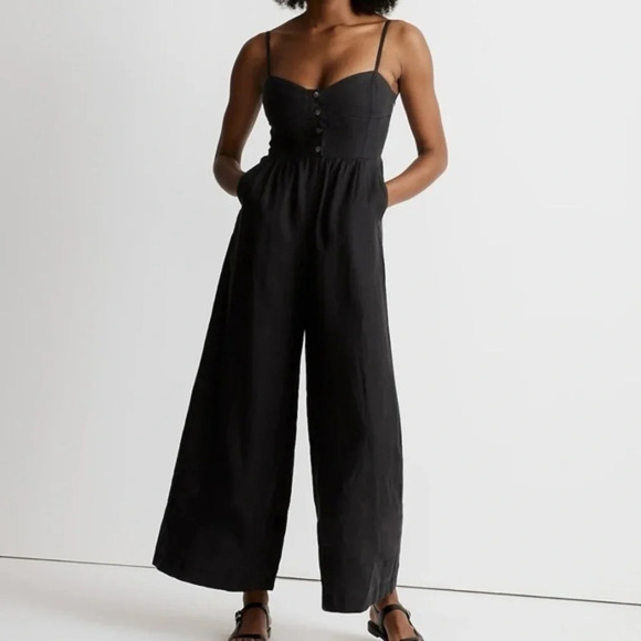 New Madewell Sleeveless Wide Leg Jumpsuit Black Size 00 - Picture 1 of 11